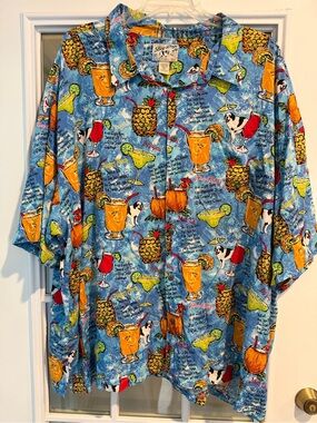 Big Dog Tropical Cocktail Print Button-Up Shirt 5X vacation beach cruise